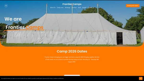 Screenshot of the Frontier Camps website