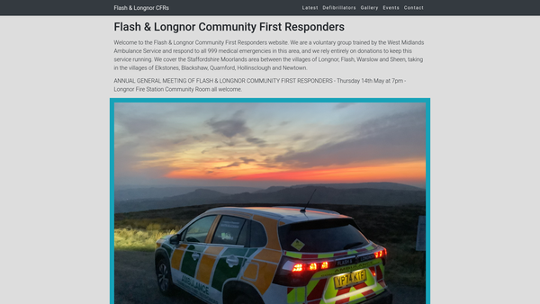 Screenshot of the Flash & Longnor Community First Responders website