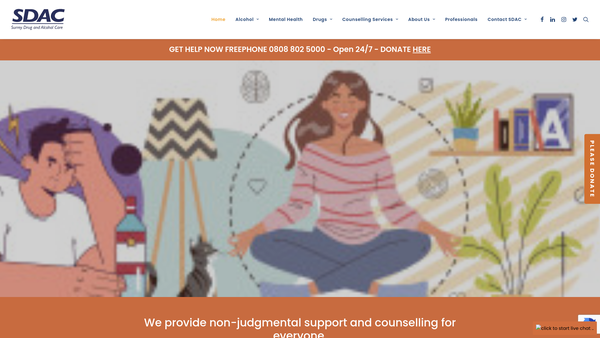 Screenshot of the Surrey Drug And Alcohol Care Limited website