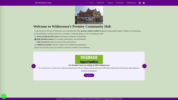 Screenshot of the The Meridian Centre Withernsea CIO website