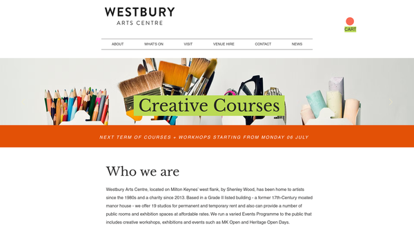 Screenshot of the Westbury Arts Centre website