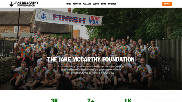 Screenshot of the Jake Mccarthy Foundation website