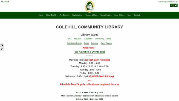 Screenshot of the Colehill Community Library Limited website