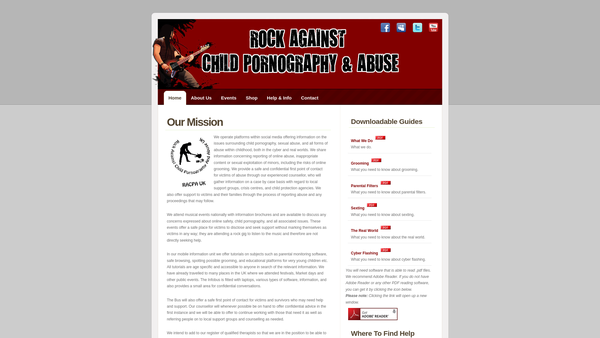 Screenshot of the Rock Against Child Pornography And Abuse UK website
