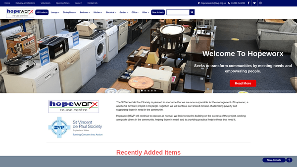 Screenshot of the Hopeworx website