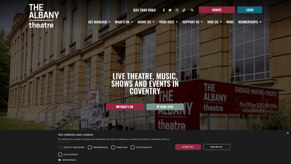 Screenshot of the The Albany Theatre Trust website