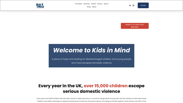 Screenshot of the Kids in Mind website