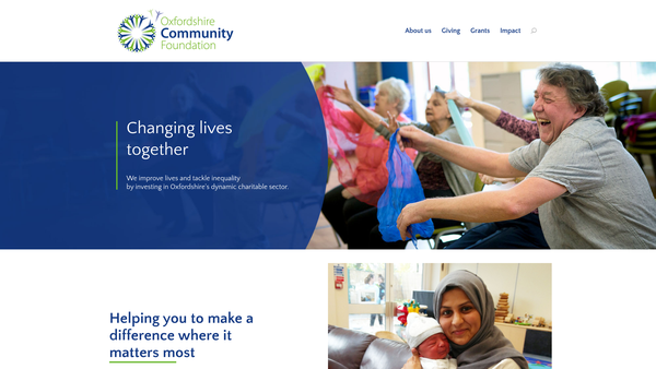 Screenshot of the Oxfordshire Community Foundation website
