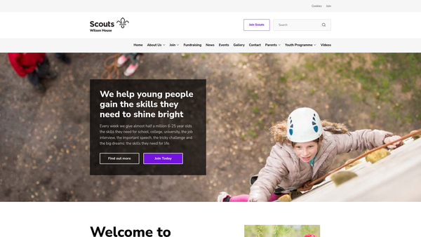 Screenshot of the Wilson House Scout Group website
