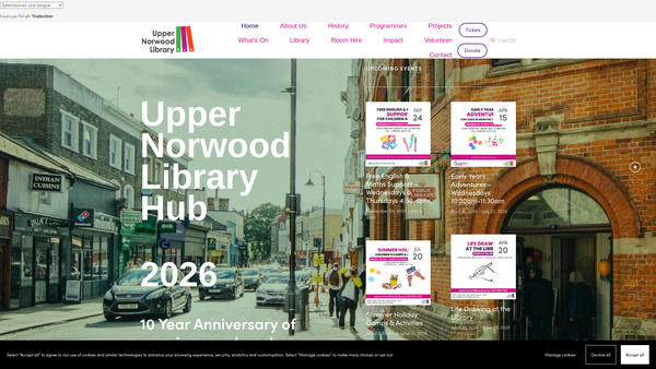 Screenshot of the Upper Norwood Library Trust website