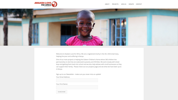 Screenshot of the Awaken Love For Africa website