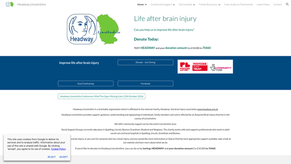 Screenshot of the Headway Lincolnshire website