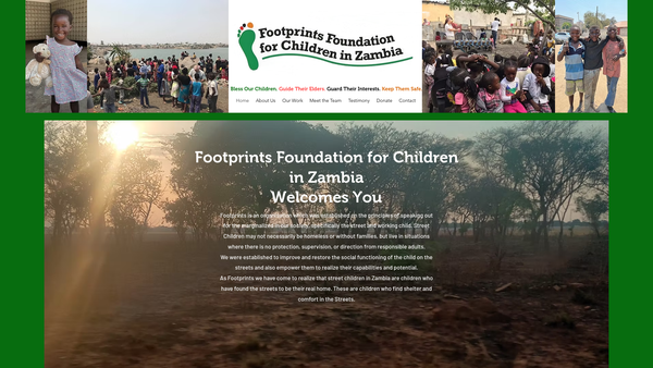 Screenshot of the Footprints Foundation For Children In Zambia website