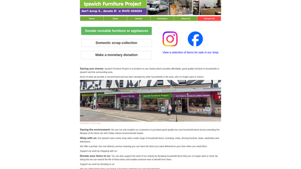 Screenshot of the Ipswich Furniture Project website