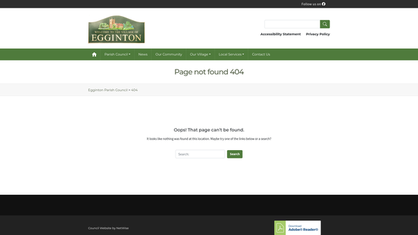 Screenshot of the Egginton Memorial Hall website