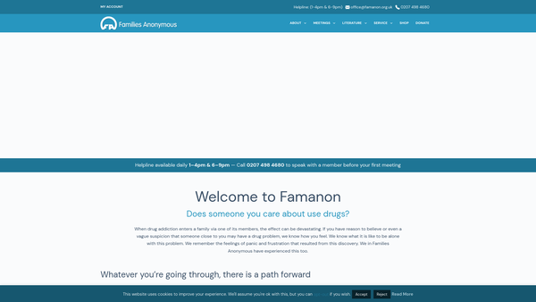 Screenshot of the The Service Office Of Families Anonymous (UK, Eire And Gibraltar) Limited website