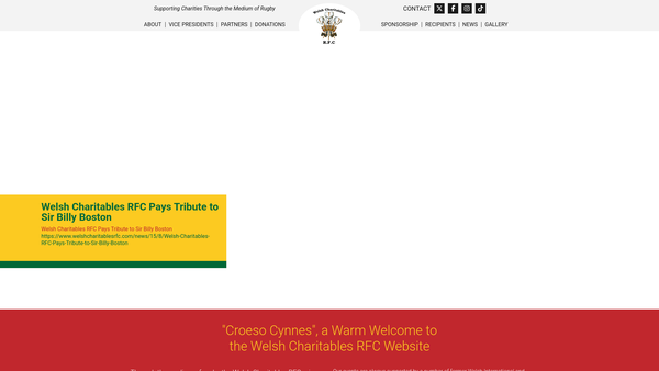 Screenshot of the Welsh Charitables RFC Benevolent Fund website