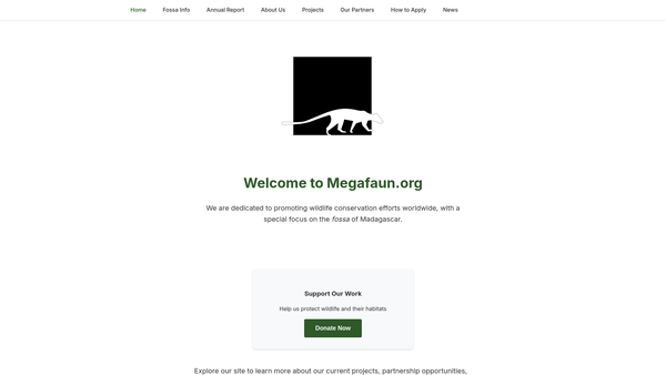 Screenshot of the Megafaun.org website