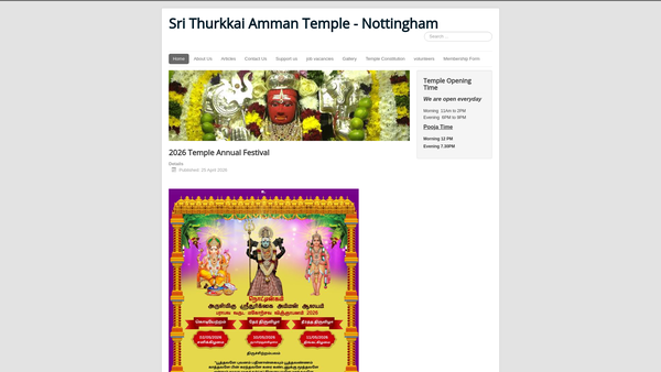 Screenshot of the Sri Thurkkai Amman Temple website