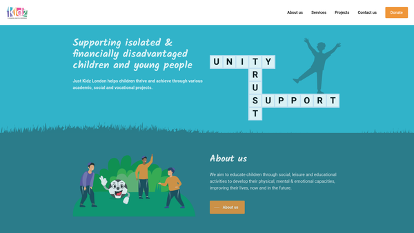 Screenshot of the Just Kidz London website