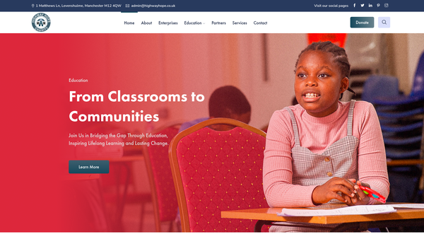 Screenshot of the Highway Hope website
