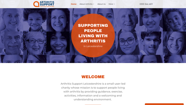Screenshot of the Arthritis Support Leicestershire website