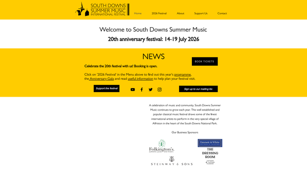 Screenshot of the South Downs Summer Music International Festival website