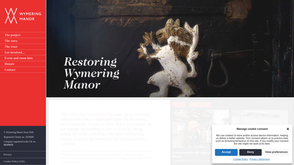 Screenshot of the Wymering Manor Trust website