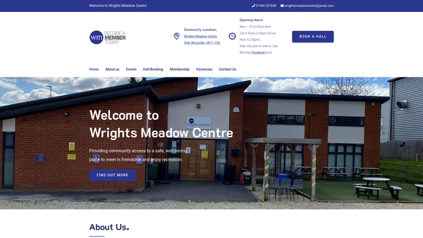 Screenshot of the Wrights Meadow Centre website