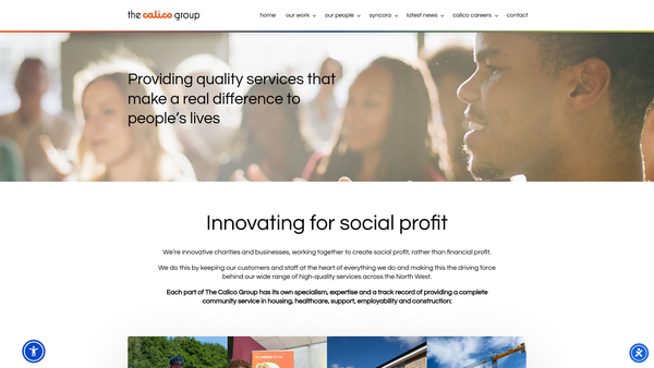 Screenshot of the Calico Homes Limited website