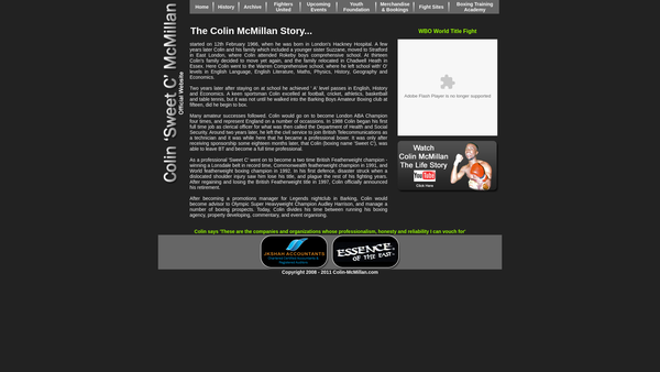 Screenshot of the The Colin Mcmillan Boxing Training Academy website