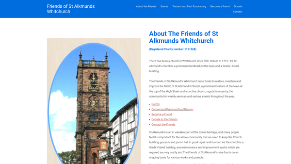 Screenshot of the Friends Of St Alkmund's Whitchurch website
