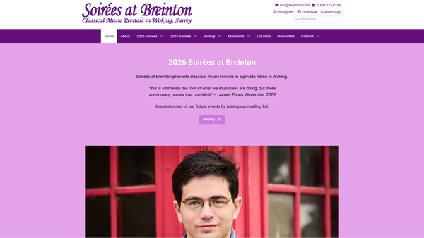 Screenshot of the Breinton Recital Society website