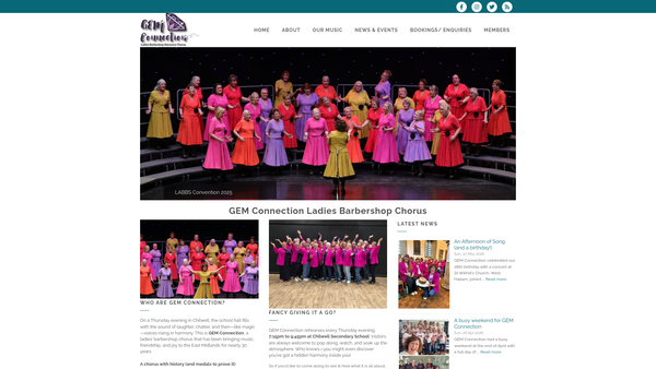 Screenshot of the Gem Connection Ladies Barbershop Harmony Chorus website