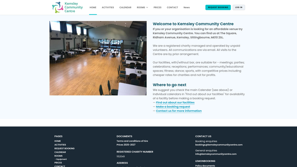 Screenshot of the Kemsley Community Centre website
