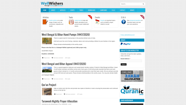 Screenshot of the Wellwishers website