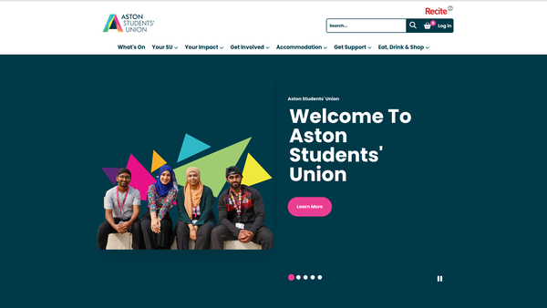 Screenshot of the Aston Students' Union website