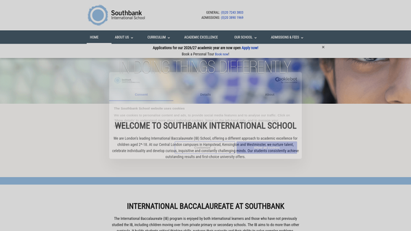 Screenshot of the Southbank International School Kensington PTA website