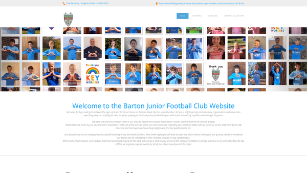 Screenshot of the Barton Junior Football Club website