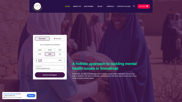 Screenshot of the Somaliland Mental Health website