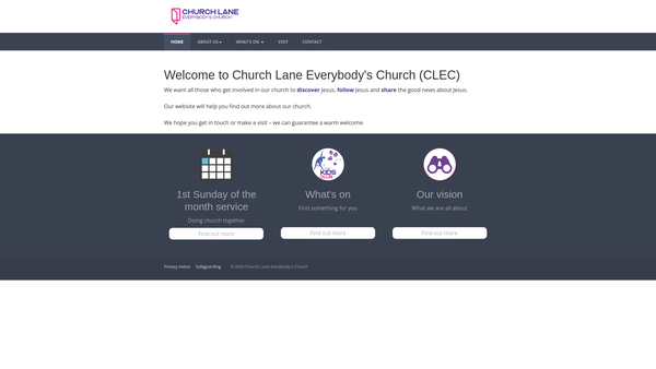 Screenshot of the Church Lane Evangelical Church, Stafford website