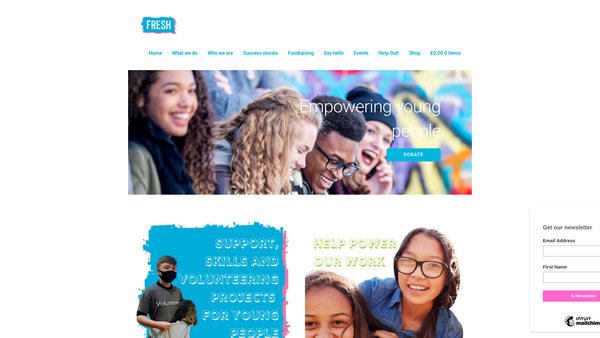 Screenshot of the Fresh Charity website