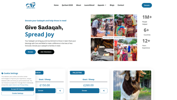 Screenshot of the Care And Relief Foundation website