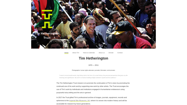 Screenshot of the The Tim Hetherington Charitable Trust website