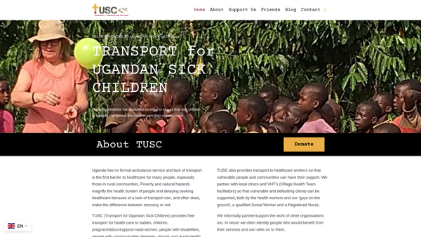 Screenshot of the Transport For Ugandan Sick Children (T.u.s.c.) website