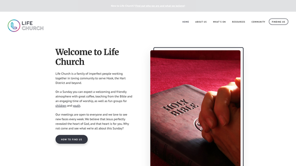 Screenshot of the Life Church Hook website