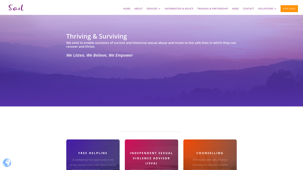 Screenshot of the Sail (Sexual Abuse And Incest Line) website