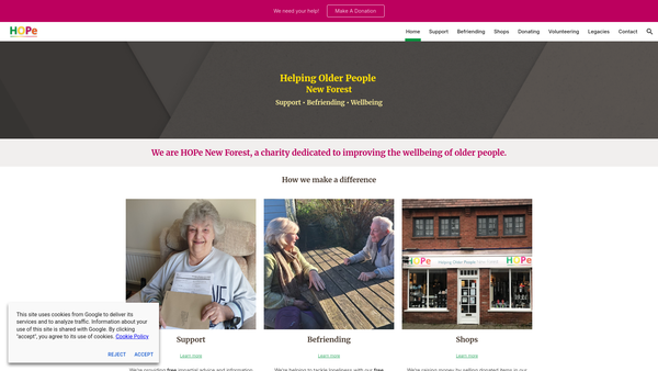Screenshot of the Helping Older People New Forest website