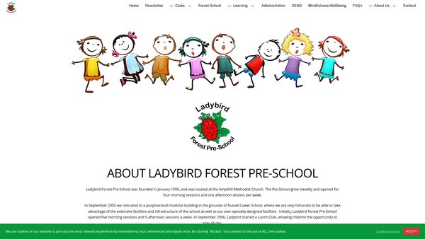 Screenshot of the Ladybird Forest Pre-School Ampthill website