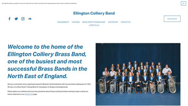 Screenshot of the Ellington Colliery Band website